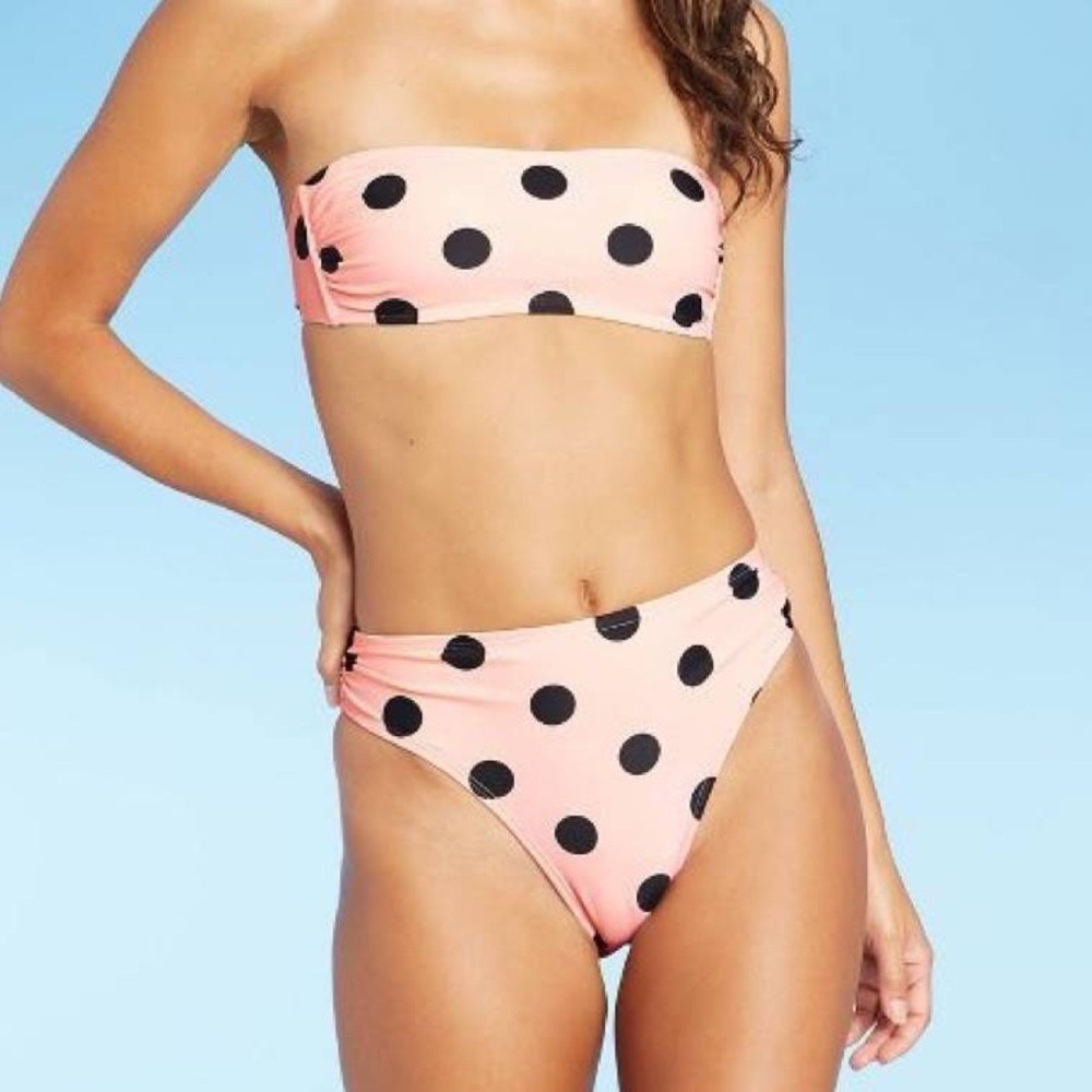 Target Xhilaration bandeau strapless top polka dot bikini high waisted bottoms